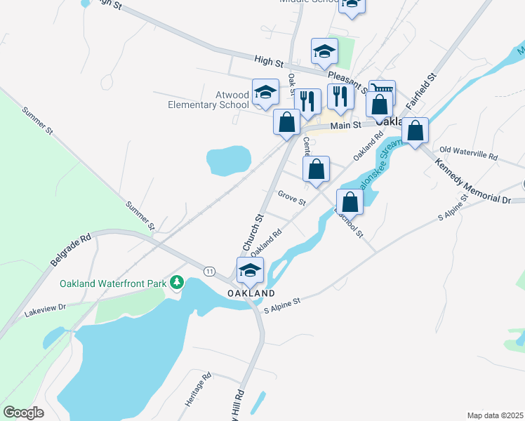 map of restaurants, bars, coffee shops, grocery stores, and more near Church Street in Oakland