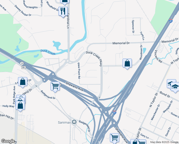 map of restaurants, bars, coffee shops, grocery stores, and more near 2451 Downy Street in Howard