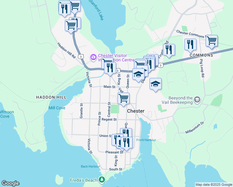 map of restaurants, bars, coffee shops, grocery stores, and more near 165 King Street in Chester