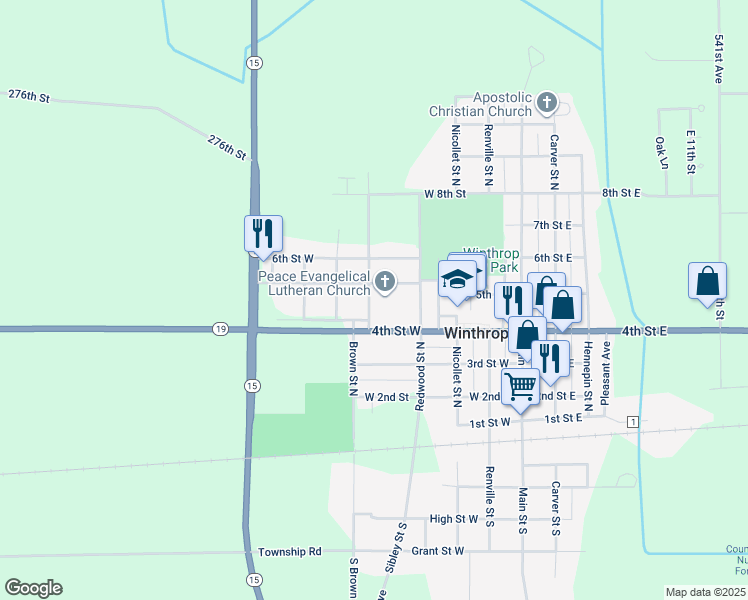 map of restaurants, bars, coffee shops, grocery stores, and more near 412 Brown Street North in Winthrop