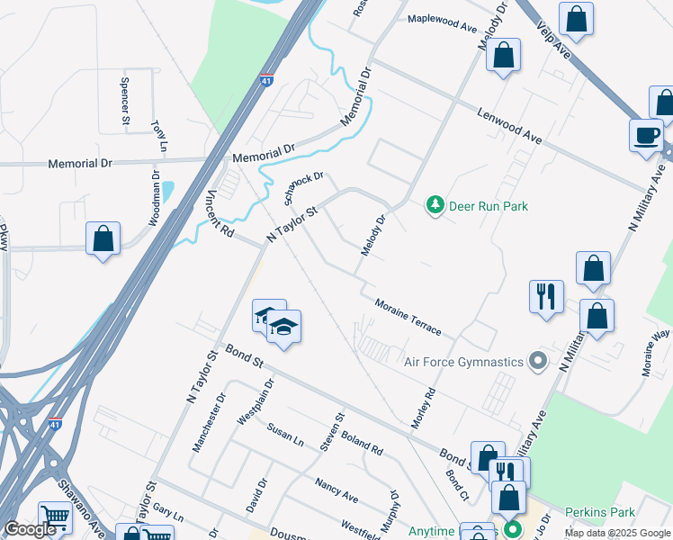 map of restaurants, bars, coffee shops, grocery stores, and more near 2035 Schanock Drive in Howard