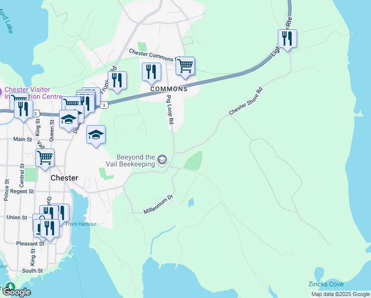 map of restaurants, bars, coffee shops, grocery stores, and more near 238 Chester Shore Road in Chester
