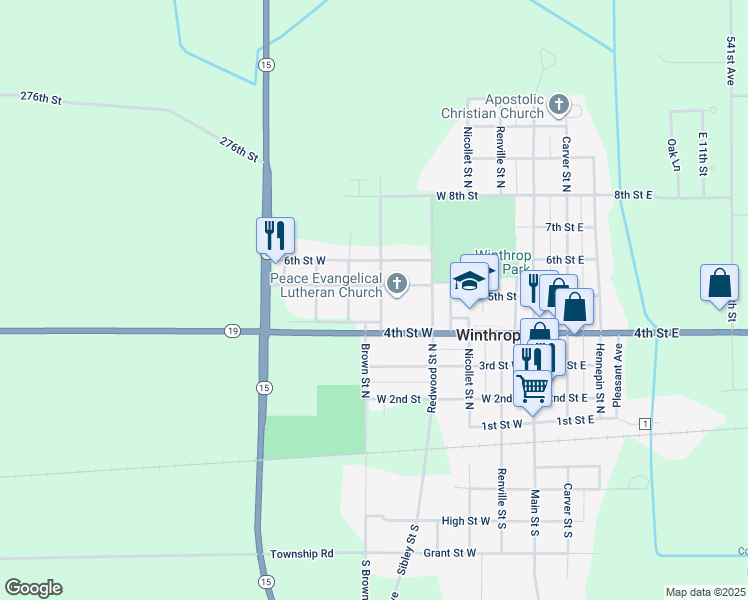 map of restaurants, bars, coffee shops, grocery stores, and more near 412 Brown Street North in Winthrop