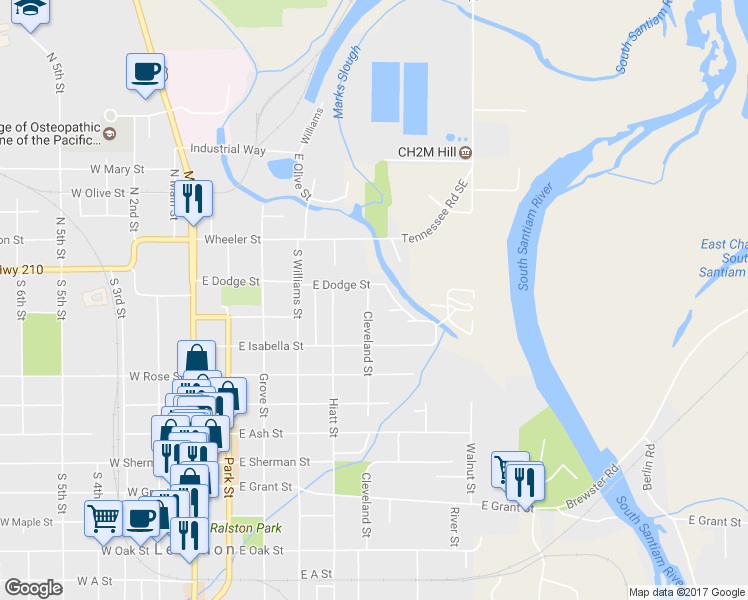 map of restaurants, bars, coffee shops, grocery stores, and more near 121 Cleveland Street in Lebanon