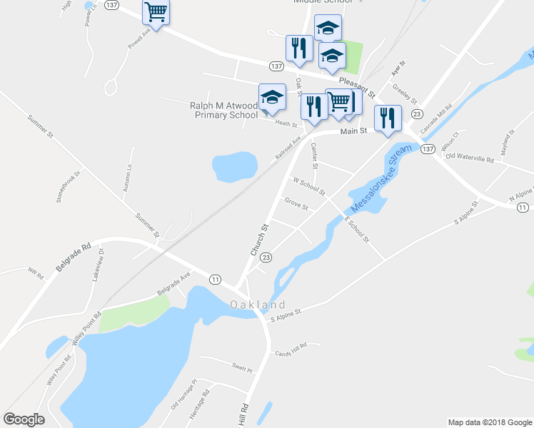 map of restaurants, bars, coffee shops, grocery stores, and more near 53 Church Street in Oakland