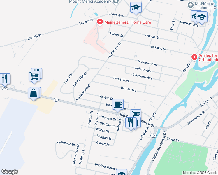 map of restaurants, bars, coffee shops, grocery stores, and more near 32 Barnet Avenue in Waterville