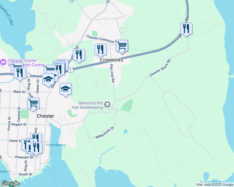 map of restaurants, bars, coffee shops, grocery stores, and more near 238 Chester Shore Road in Chester
