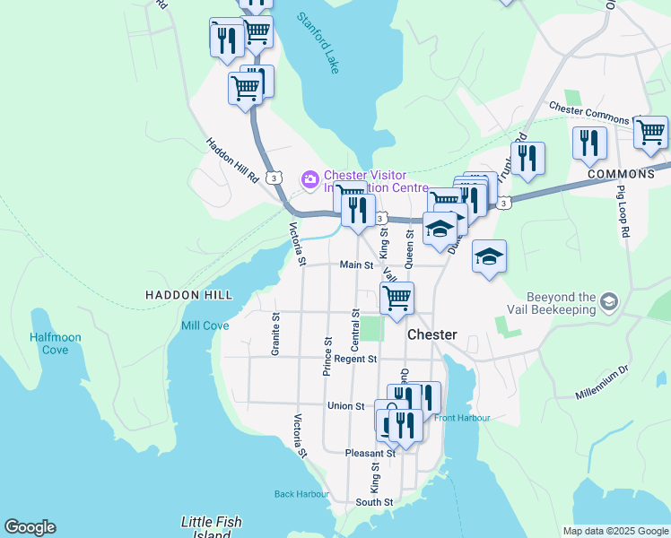 map of restaurants, bars, coffee shops, grocery stores, and more near 158 Prince Street in Chester