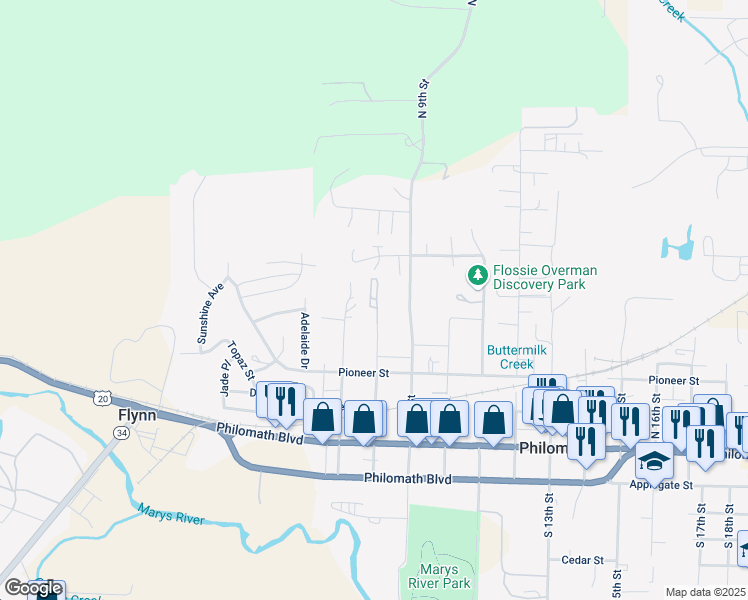 map of restaurants, bars, coffee shops, grocery stores, and more near 359 North 8th Street in Philomath
