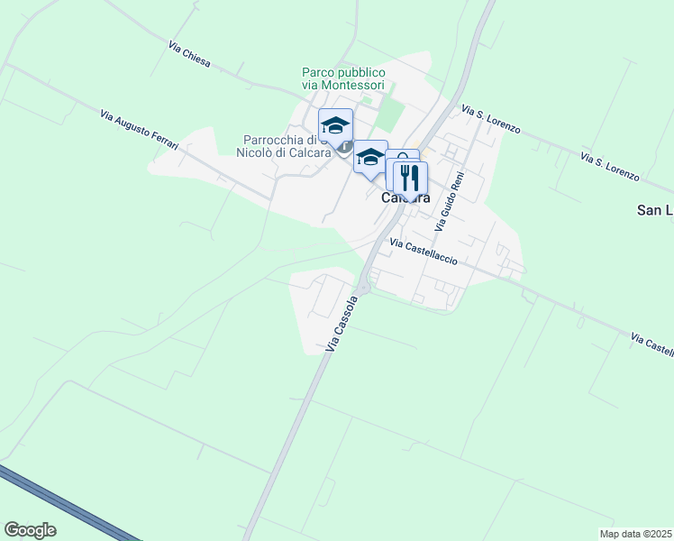 map of restaurants, bars, coffee shops, grocery stores, and more near 6 Via Mezzaluna in Calcara