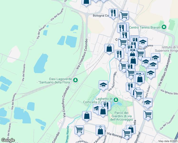 map of restaurants, bars, coffee shops, grocery stores, and more near 3 Via Amilcare Bortolotti in Bologna