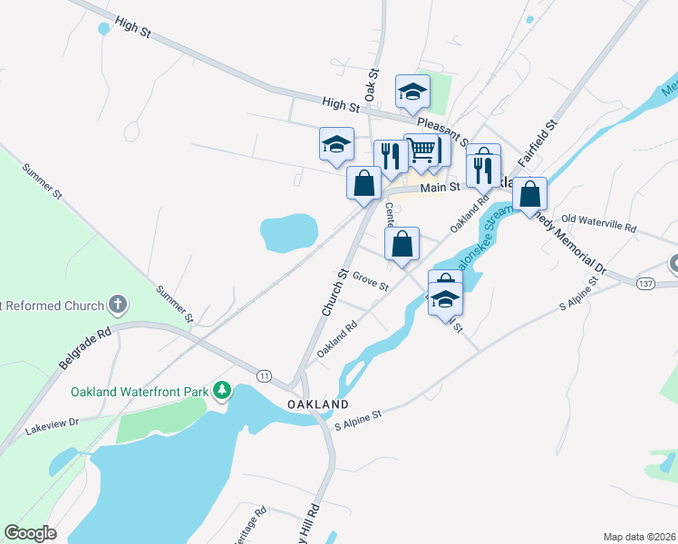 map of restaurants, bars, coffee shops, grocery stores, and more near 85 Church Street in Oakland