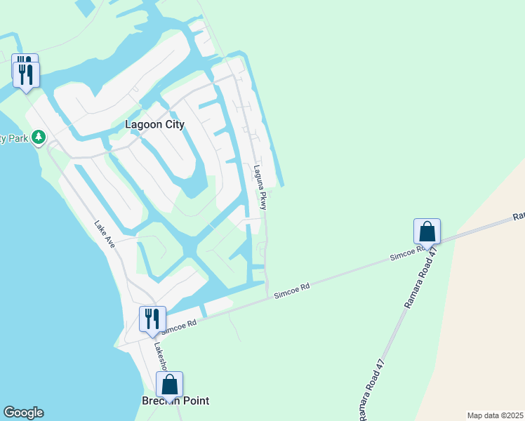 map of restaurants, bars, coffee shops, grocery stores, and more near 31 Laguna Parkway in Brechin