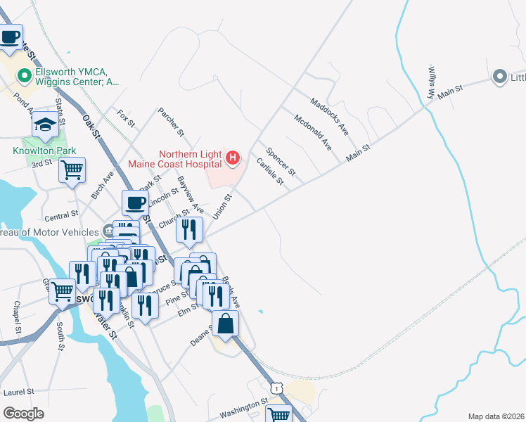 map of restaurants, bars, coffee shops, grocery stores, and more near 11 Mc Kenzie Avenue in Ellsworth
