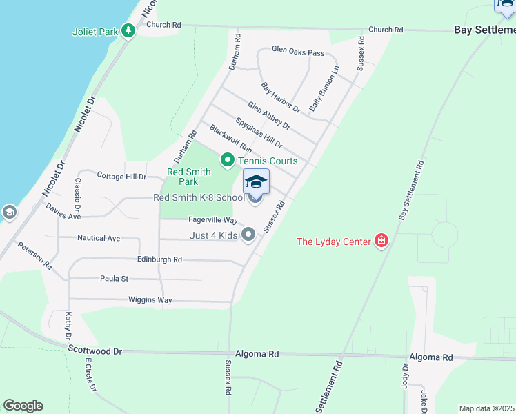 map of restaurants, bars, coffee shops, grocery stores, and more near 2765 Sussex Road in Green Bay