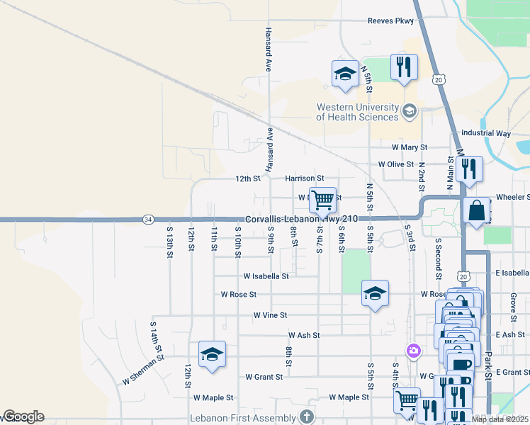 map of restaurants, bars, coffee shops, grocery stores, and more near 90 Hansard Avenue in Lebanon