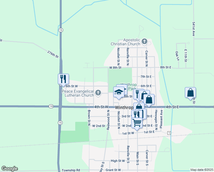 map of restaurants, bars, coffee shops, grocery stores, and more near 406 6th Street West in Winthrop