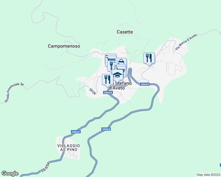 map of restaurants, bars, coffee shops, grocery stores, and more near in Santo Stefano D'aveto