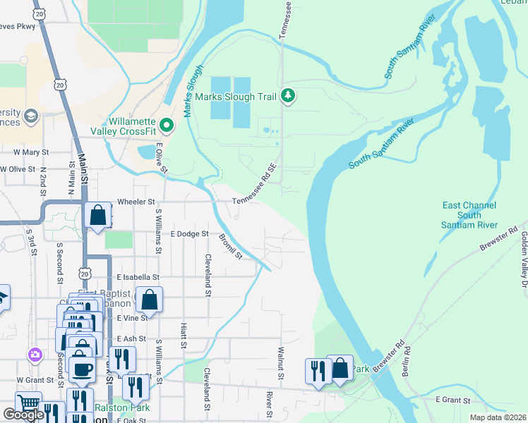 map of restaurants, bars, coffee shops, grocery stores, and more near 32989 Tennessee Road Southeast in Lebanon