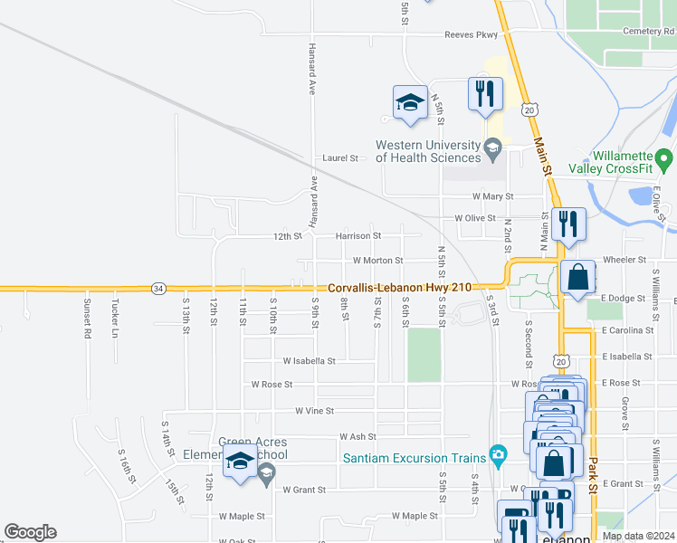 map of restaurants, bars, coffee shops, grocery stores, and more near 66 North 8th Street in Lebanon