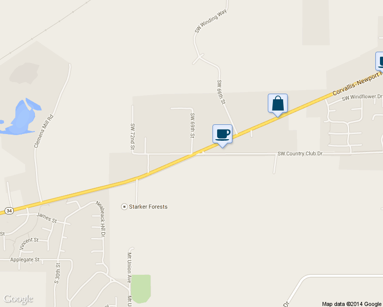 map of restaurants, bars, coffee shops, grocery stores, and more near 6735 Southwest Country Club Drive in Corvallis