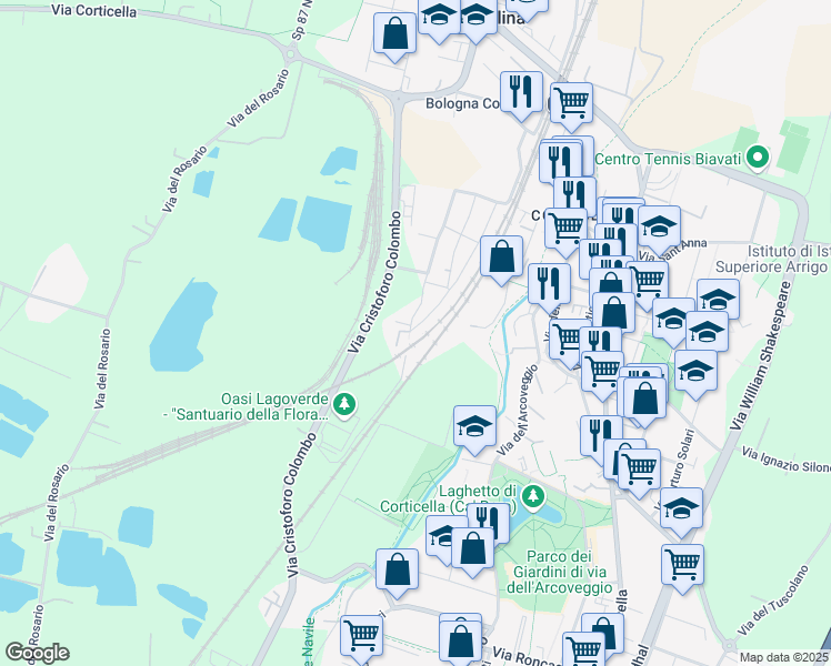 map of restaurants, bars, coffee shops, grocery stores, and more near 3 Via Amilcare Bortolotti in Bologna