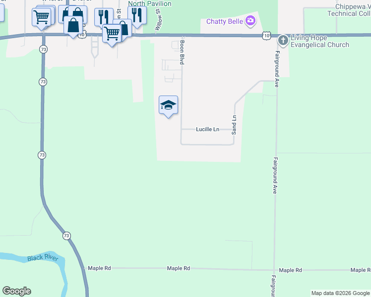 map of restaurants, bars, coffee shops, grocery stores, and more near 1002 Sand Lane in Neillsville