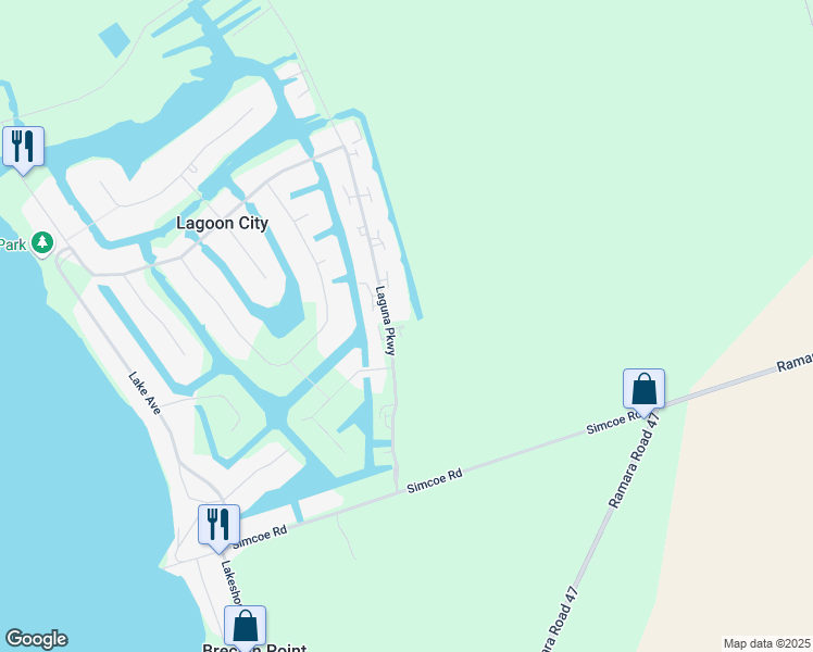 map of restaurants, bars, coffee shops, grocery stores, and more near 31 Laguna Parkway in Brechin