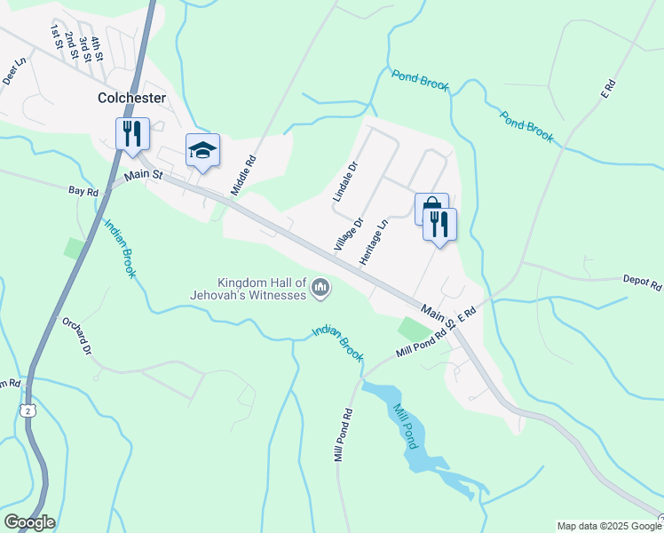 map of restaurants, bars, coffee shops, grocery stores, and more near 658 Main Street in Colchester