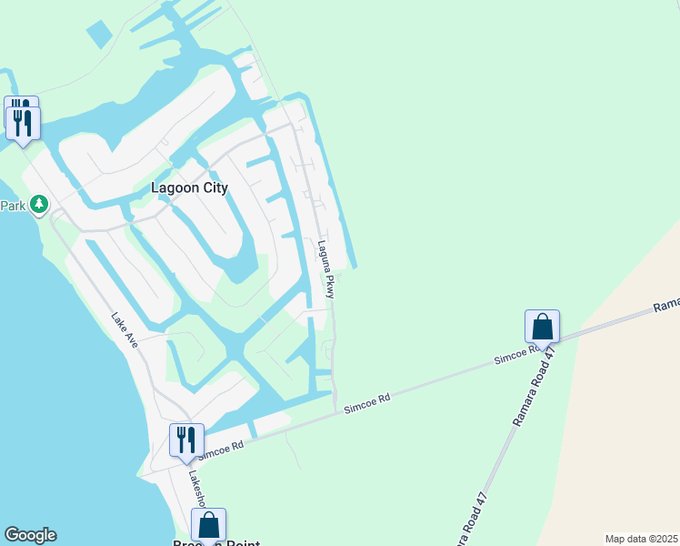 map of restaurants, bars, coffee shops, grocery stores, and more near 31 Laguna Parkway in Brechin