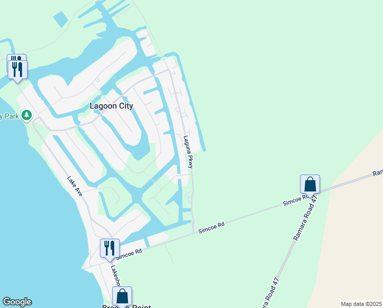 map of restaurants, bars, coffee shops, grocery stores, and more near 31 Laguna Parkway in Brechin