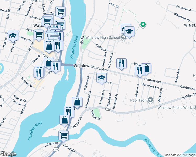 map of restaurants, bars, coffee shops, grocery stores, and more near 19 Lasalle Street in Winslow