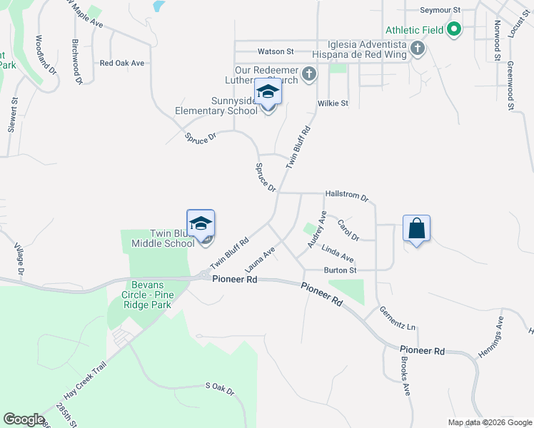 map of restaurants, bars, coffee shops, grocery stores, and more near 2004 Twin Bluff Road in Red Wing
