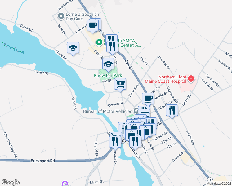 map of restaurants, bars, coffee shops, grocery stores, and more near 8 Sterling Street in Ellsworth