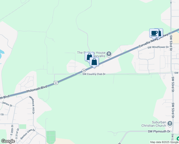 map of restaurants, bars, coffee shops, grocery stores, and more near 6735 Southwest Country Club Drive in Corvallis