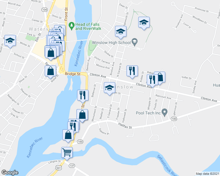 map of restaurants, bars, coffee shops, grocery stores, and more near 14 Lasalle Street in Winslow