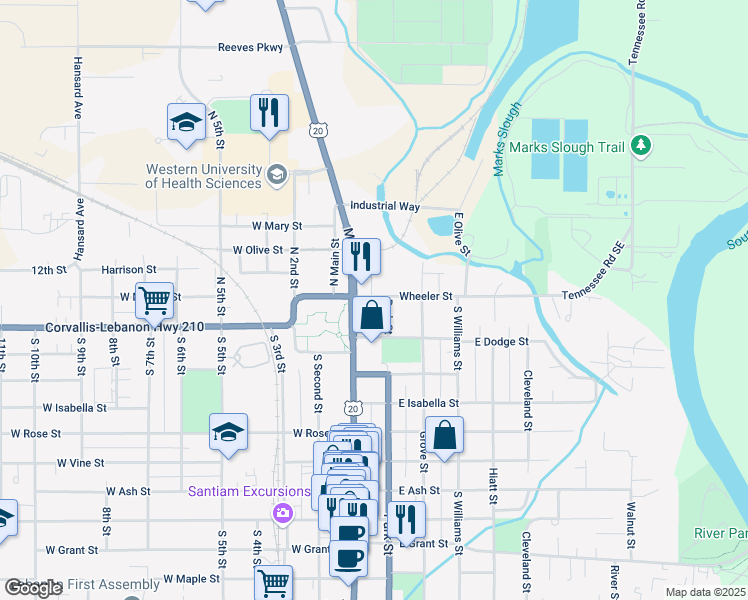 map of restaurants, bars, coffee shops, grocery stores, and more near 54 Wheeler Street in Lebanon