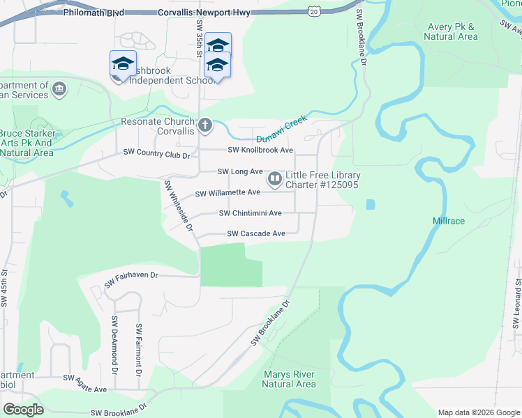 map of restaurants, bars, coffee shops, grocery stores, and more near 3303 Southwest Chintimini Avenue in Corvallis