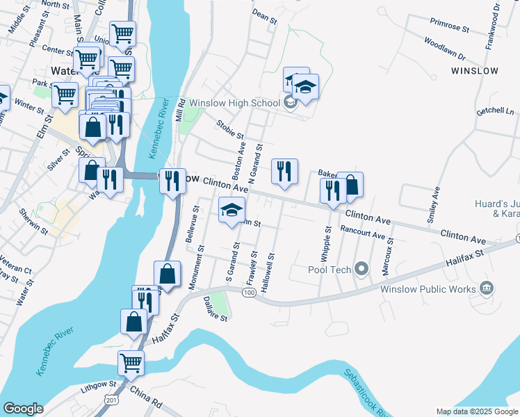 map of restaurants, bars, coffee shops, grocery stores, and more near in Winslow