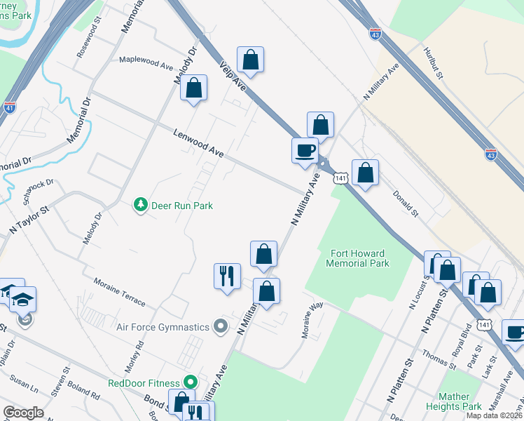 map of restaurants, bars, coffee shops, grocery stores, and more near 1651 Lenwood Avenue in Green Bay