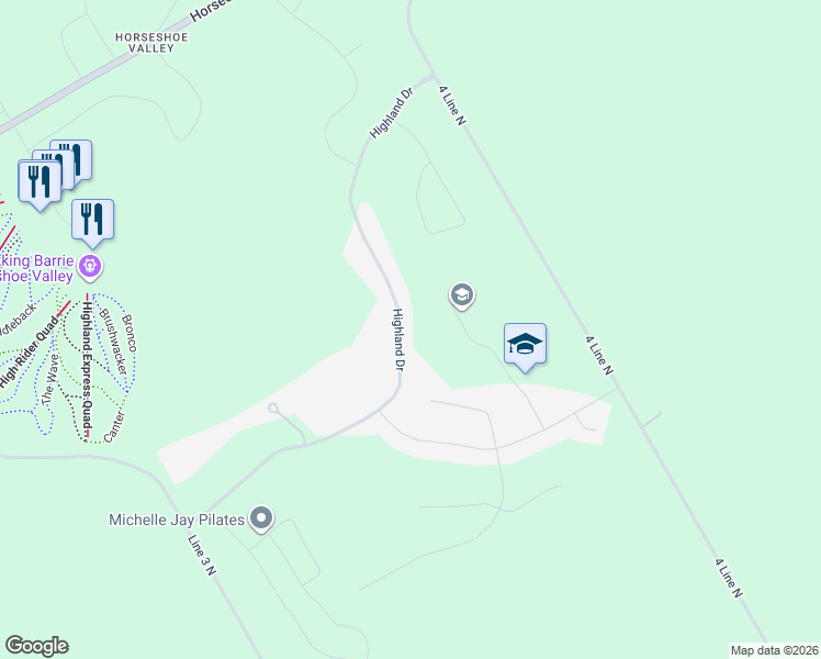 map of restaurants, bars, coffee shops, grocery stores, and more near 60 Highland Drive in Shanty Bay