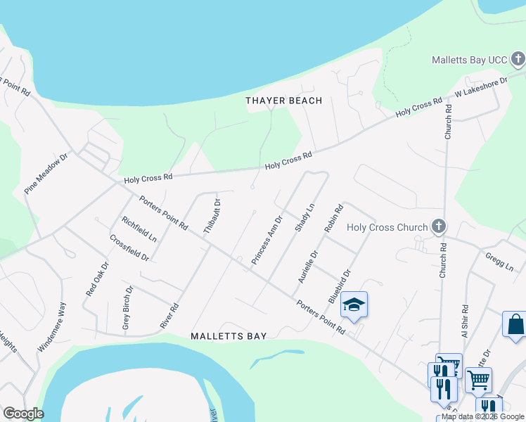 map of restaurants, bars, coffee shops, grocery stores, and more near 124 Pine Lane in Colchester