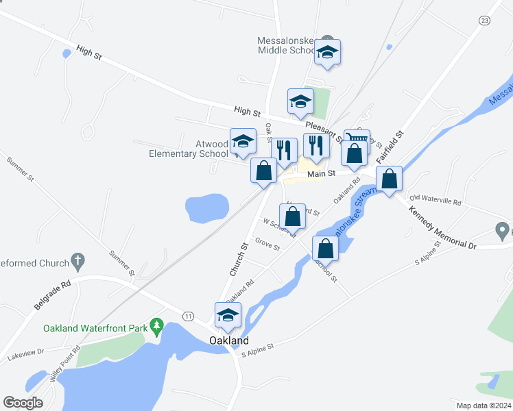 map of restaurants, bars, coffee shops, grocery stores, and more near 21 Church Street in Oakland