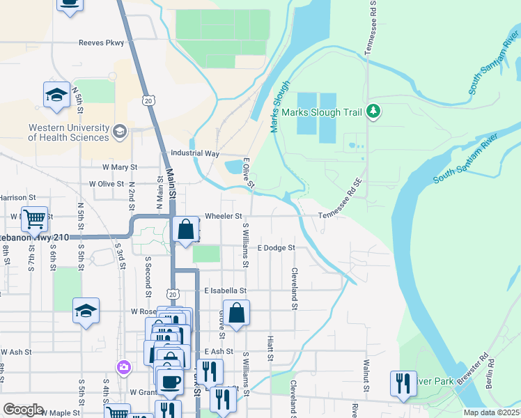 map of restaurants, bars, coffee shops, grocery stores, and more near 329 Wheeler Street in Lebanon