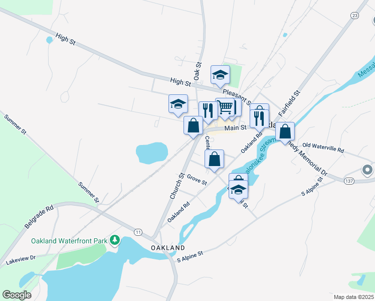 map of restaurants, bars, coffee shops, grocery stores, and more near 11 Church Street in Oakland