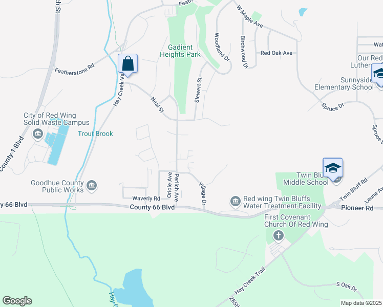 map of restaurants, bars, coffee shops, grocery stores, and more near 1811 Crestview Court in Red Wing