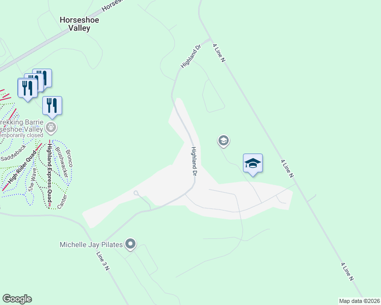 map of restaurants, bars, coffee shops, grocery stores, and more near 54 Highland Drive in Shanty Bay