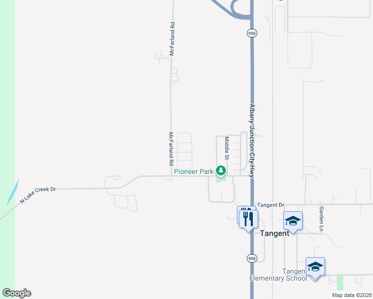 map of restaurants, bars, coffee shops, grocery stores, and more near 33176 Geranium Lane in Tangent