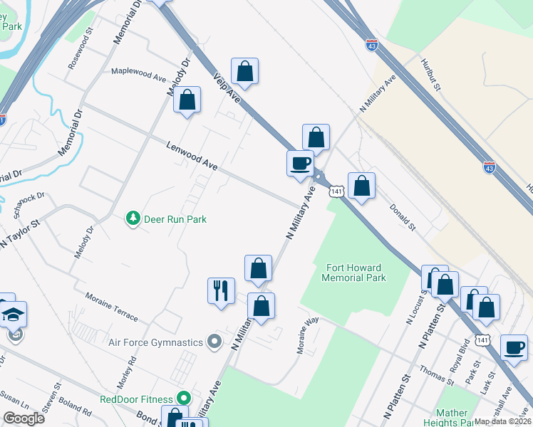 map of restaurants, bars, coffee shops, grocery stores, and more near 1651 Lenwood Avenue in Green Bay