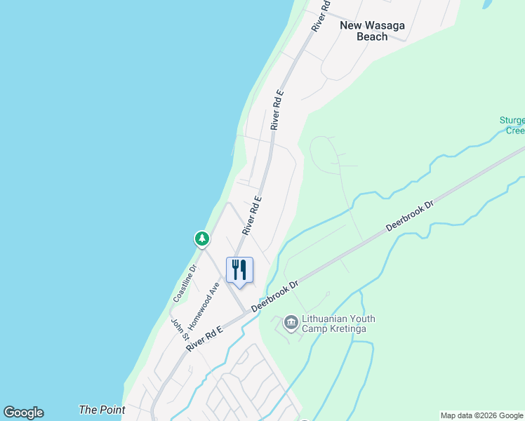 map of restaurants, bars, coffee shops, grocery stores, and more near 820 River Road East in Wasaga Beach